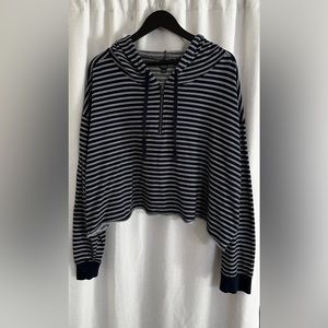 Navy blue and white striped cropped hoodie from Wild Fable.